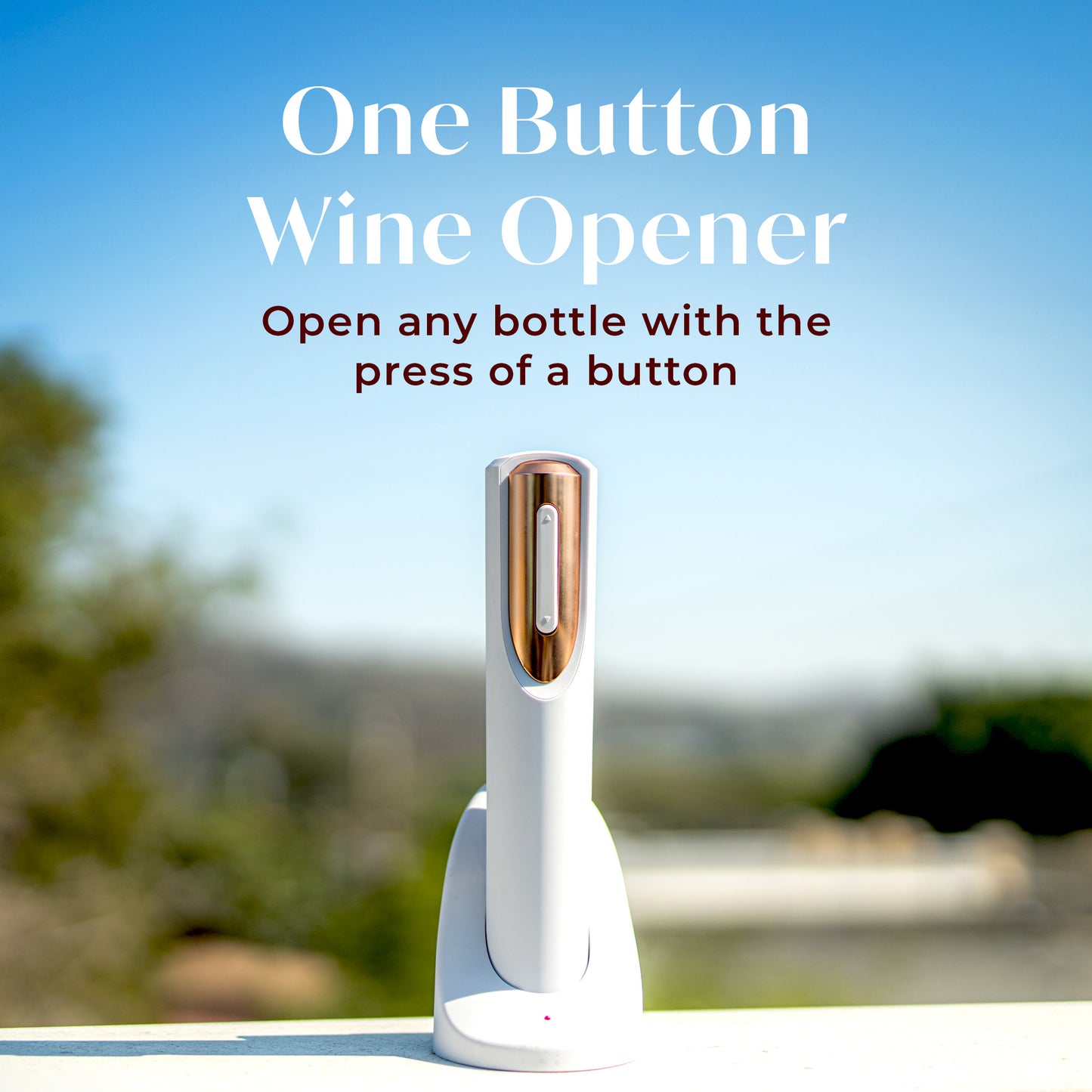 Rechargeable Electric Wine Bottle Opener with Charging Base & Foil Cutter (White & Rose Gold)