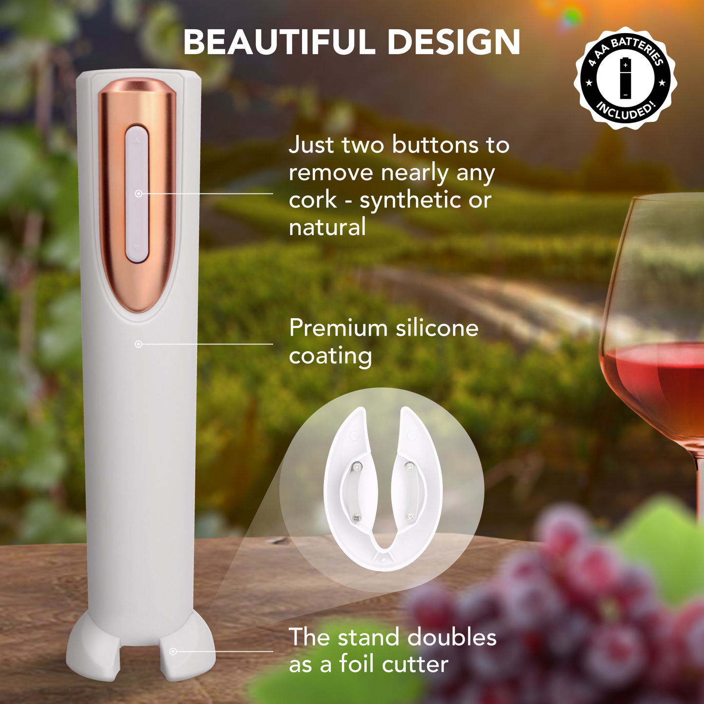 Battery Powered Electric Wine Bottle Opener With Foil Cutter