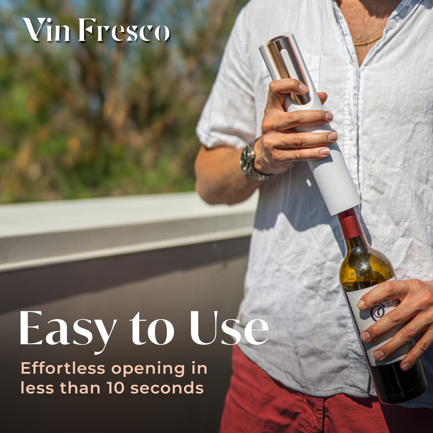 Rechargeable Electric Wine Bottle Opener with Charging Base & Foil Cutter (White & Rose Gold)