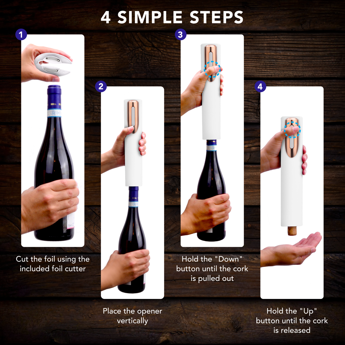 Battery Powered Electric Wine Bottle Opener With Foil Cutter