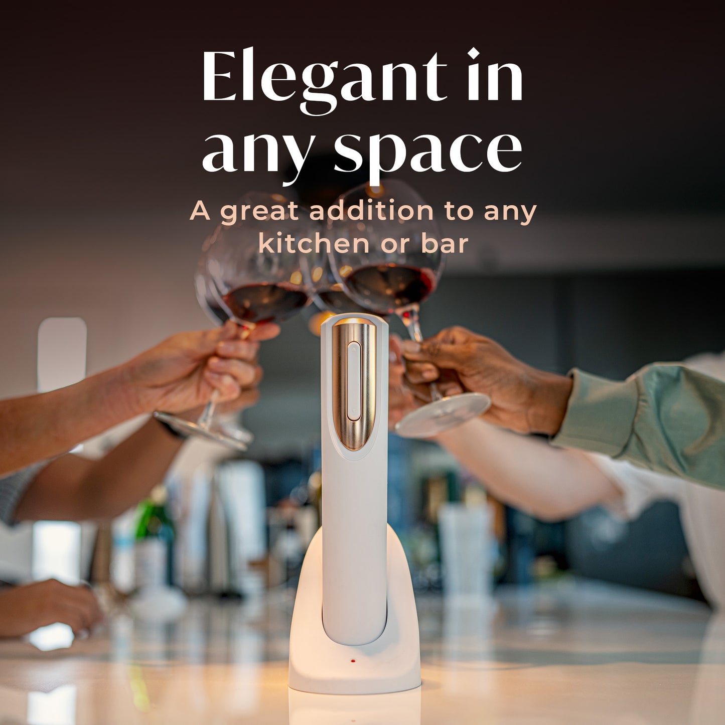 Rechargeable Electric Wine Bottle Opener with Charging Base & Foil Cutter (White & Rose Gold)