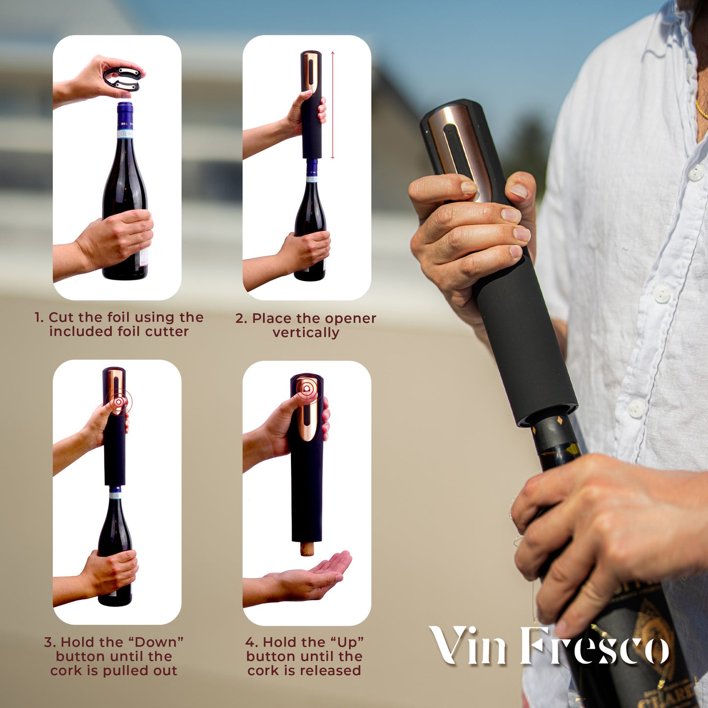 Rechargeable Electric Wine Bottle Opener with Charging Base & Foil Cutter