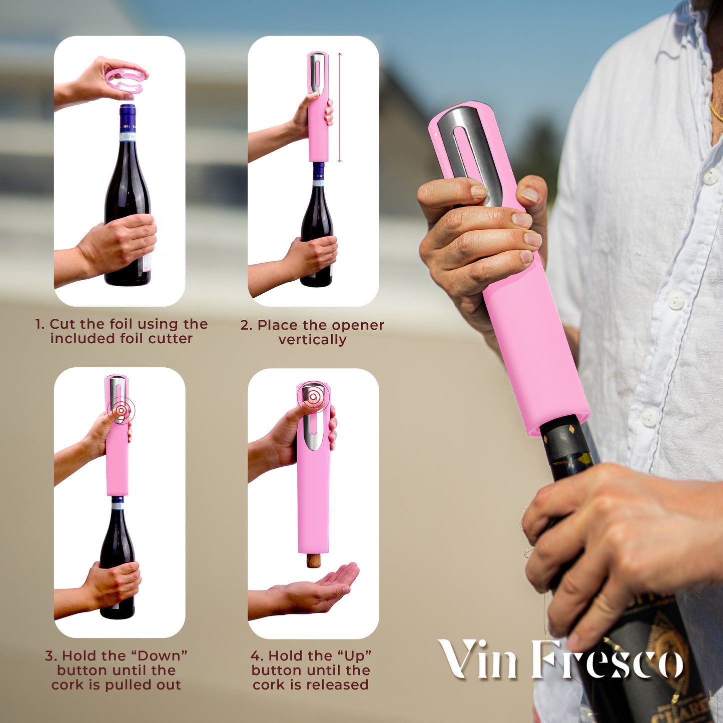 Rechargeable Electric Wine Bottle Opener with Charging Base & Foil Cutter