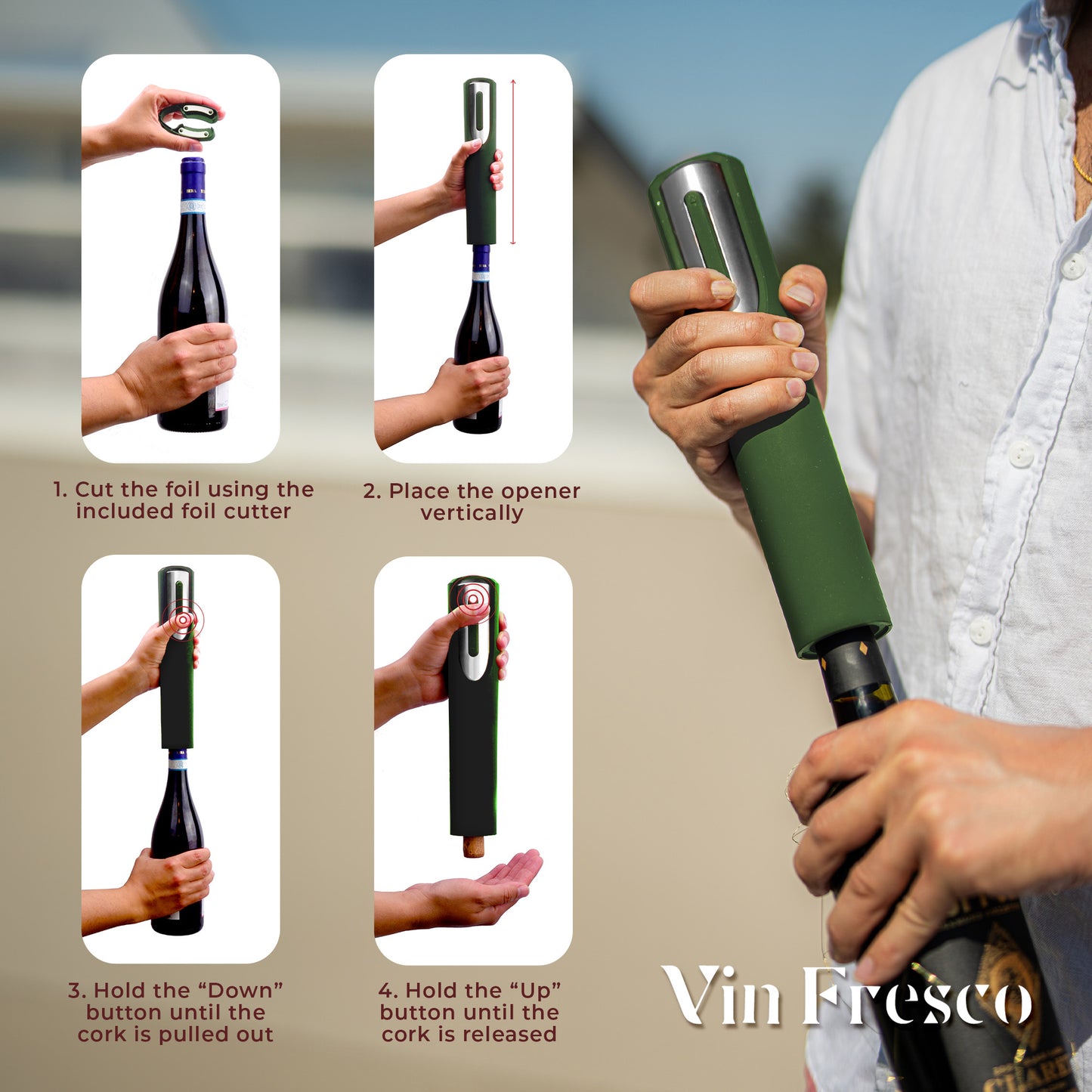 Rechargeable Electric Wine Bottle Opener with Charging Base & Foil Cutter