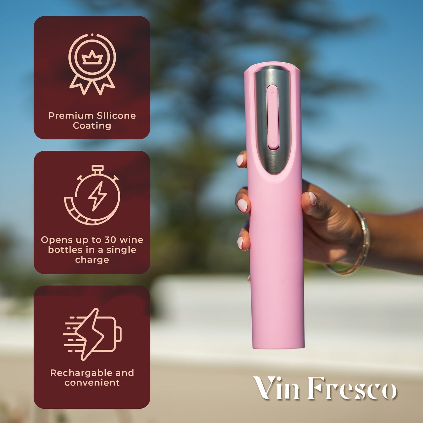 Rechargeable Electric Wine Bottle Opener with Charging Base & Foil Cutter