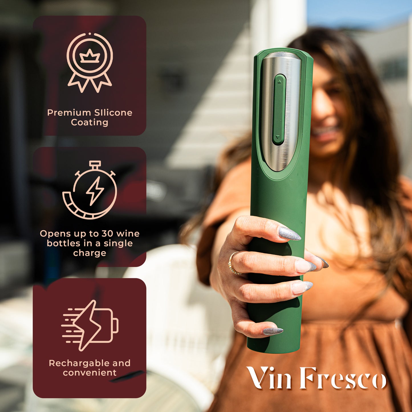 Rechargeable Electric Wine Bottle Opener with Charging Base & Foil Cutter