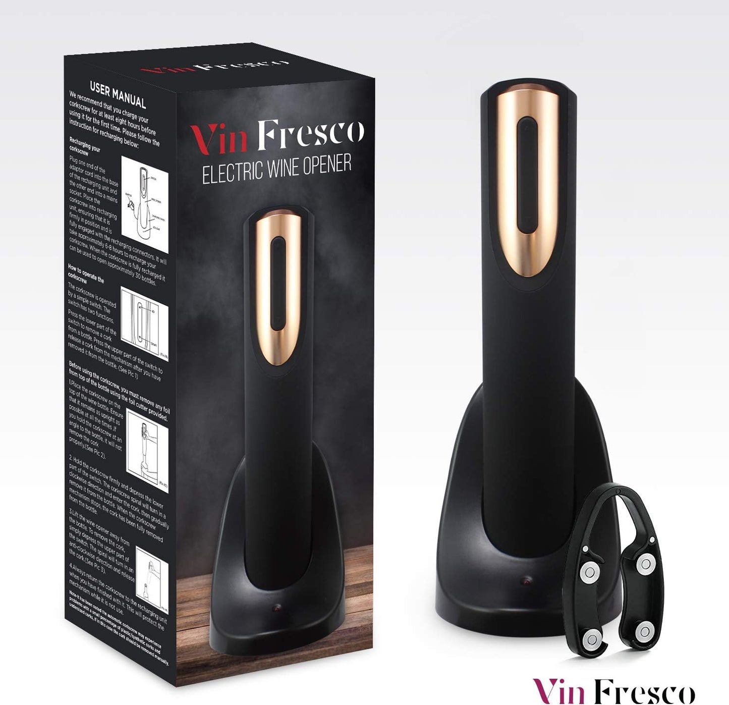 Rechargeable Electric Wine Bottle Opener with Charging Base & Foil Cutter